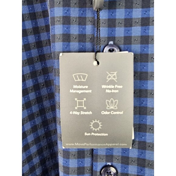 MOVE Performance Apparel Men's Shirt Size XXL Blue Plaid Long Sleeve Button Down - Picture 8 of 10